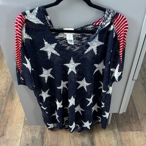 BiBi Navy and Red Star Print Short Sleeve Top